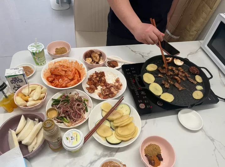 Outdoor camping grill pan barbecue tray Korean barbecue tray teppanyaki household barbecue pan frying pan induction cooker