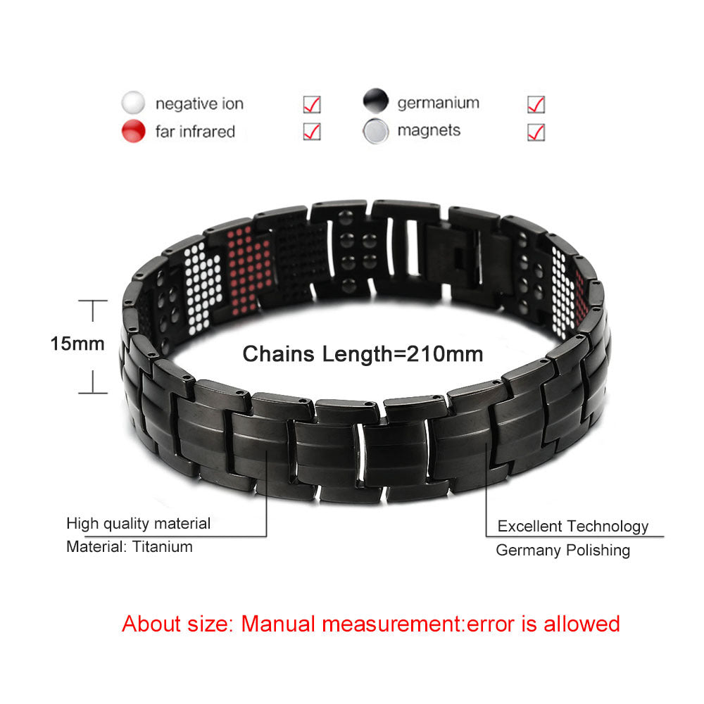 Bracelet 15*210mm Health Bracelet Pure Titanium Magnetic Germanium Ion Health Element Bracelet