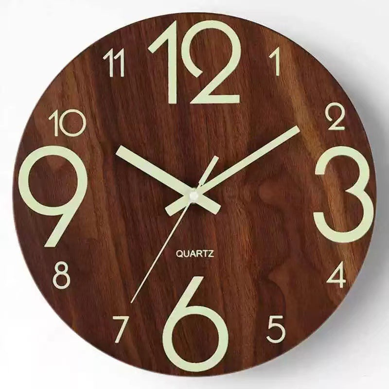 MDF luminous silent wall clock creative bedroom living room simple luminous quartz clock fiberboard wooden clock