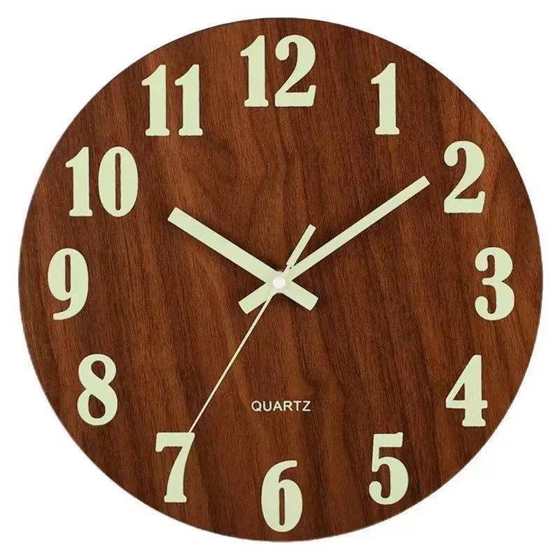 MDF luminous silent wall clock creative bedroom living room simple luminous quartz clock fiberboard wooden clock