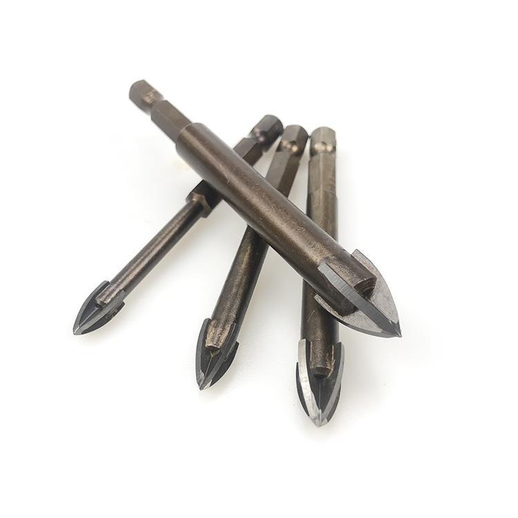 Cross triangle glass drill tile turn head drill tool lengthened hole opener dry drilling four-edged knife head drilling