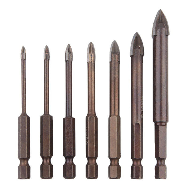 Cross triangle glass drill tile turn head drill tool lengthened hole opener dry drilling four-edged knife head drilling