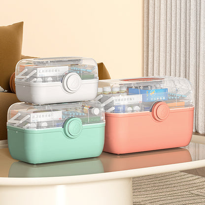 Household large medical box plastic multi-layer compartment drug storage box mask family emergency portable first aid box