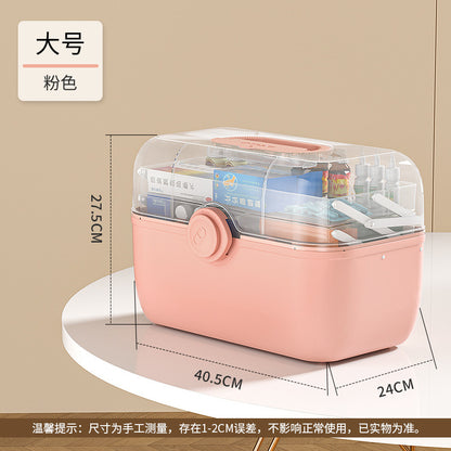 Household large medical box plastic multi-layer compartment drug storage box mask family emergency portable first aid box