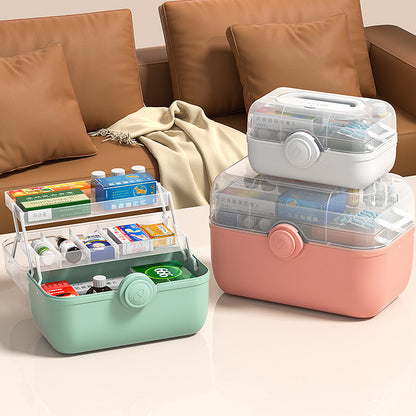 Household large medical box plastic multi-layer compartment drug storage box mask family emergency portable first aid box