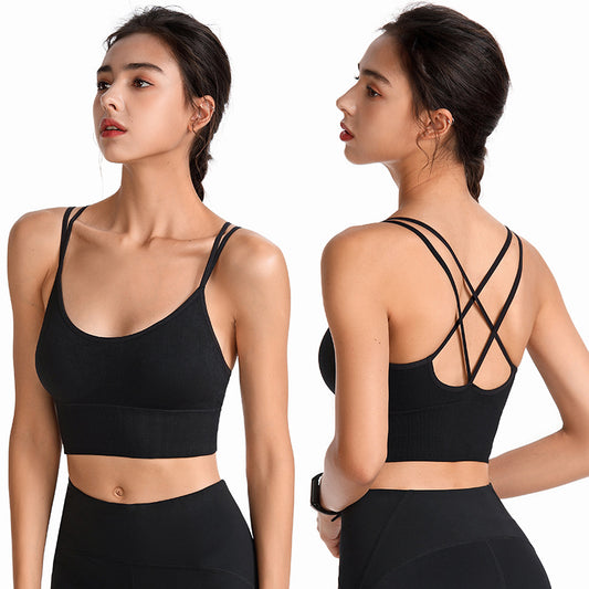 Thin strap cross back sports bra for women shock-proof quick-drying running yoga sports bra without rims large size bra