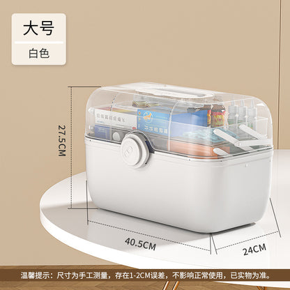 Household large medical box plastic multi-layer compartment drug storage box mask family emergency portable first aid box