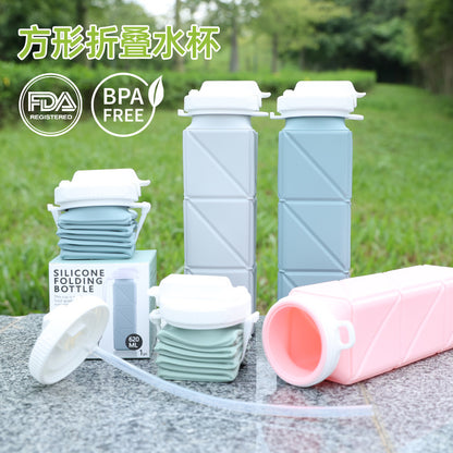 Silicone sports water cup outdoor portable water cup food grade telescopic cup square silicone folding water cup 620ml