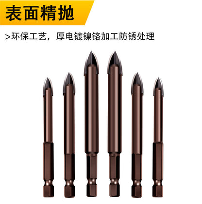 Cross triangle glass drill tile turn head drill tool lengthened hole opener dry drilling four-edged knife head drilling