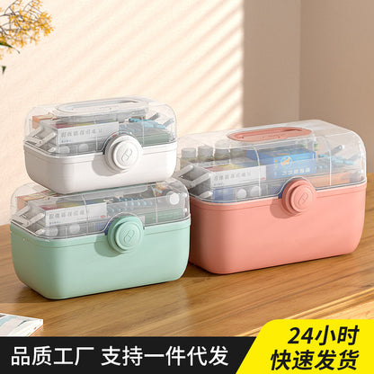 Household large medical box plastic multi-layer compartment drug storage box mask family emergency portable first aid box