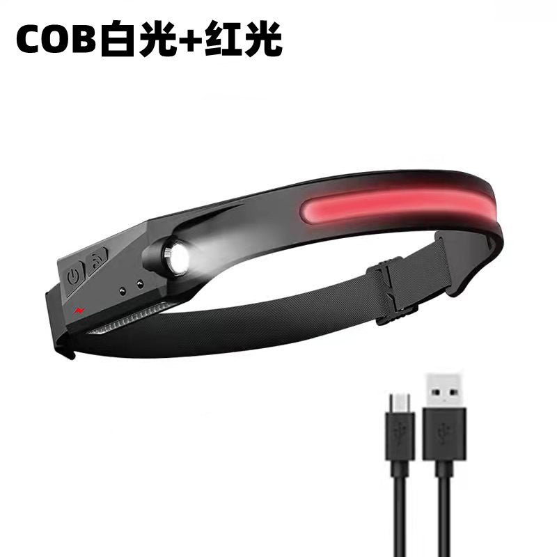 Cross-border new wave sensor COB headlight outdoor riding light USB charging night running light LED strong light headlight